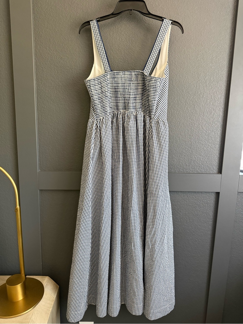 CAROLINE CONSTAS • Navy & White Gingham bows Square-Neck tank Midi Dress medium - Picture 6 of 7